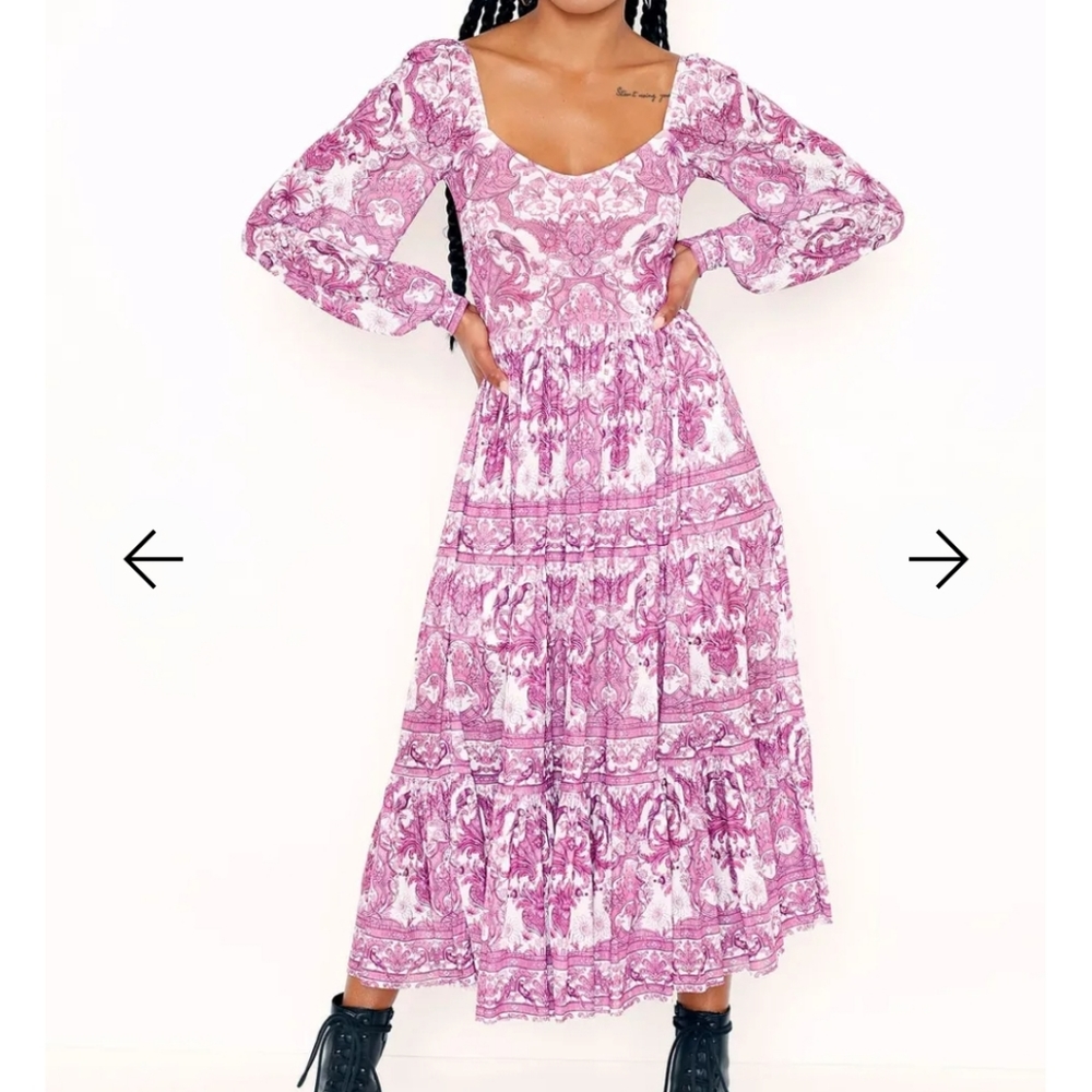 NWOT Chinoiserie Magenta Tier Romance Dress - Limited